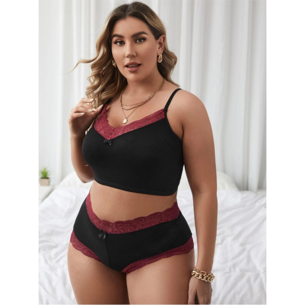 3X 18 Plus Black Lace Trim Lingerie Set